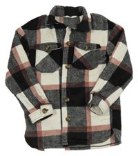 Čierno-bielo-ružová kockovaná vlnená košeľová bunda H&M