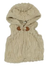 Béžová huňatá vesta s kapucňou Shein