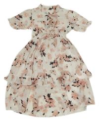 Bílé šifonové šaty s květy a chokerem 