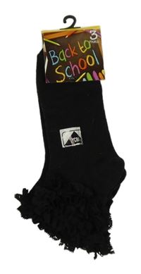 Nové - 3x - čierne členkové ponožky s volánky ve. 31-36