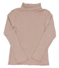 Svetloružové rebrované tričko s rolákom Pocopiano