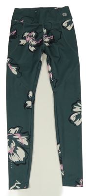 Tmavozelené sportovní legíny s květy Tu