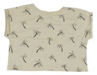 Smotanové crop oversize tričko s palmami Zara
