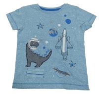 Modré batikované tričko s dinosaurem a vesmírem Next 