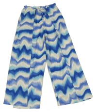 Modro-biele batikované culottes nohavice Zara