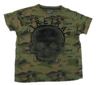 Kaki-béžové army tričko s lebkou Firetrap