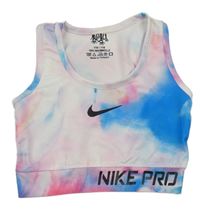 Růžovo-modro-bílý batikovaný sportovní crop top s logem Nike