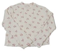 Smotanový rebrovaný ľahký crop kvetovaný sveter H&M