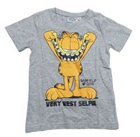 Sivé melírované tričko s Garfieldem TV MANIA