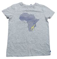 Sivé tričko s Afrikou a žirafou OKaïdi