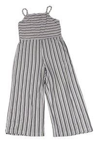 Levandulovo-čierno-biely pruhovaný rebrovaný nohavicový culottes overal H&M