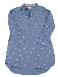 Modré plátěné košilové šaty riflového vzhledu s kytičkami H&M