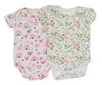 2x - Body - Světlerůžové s duhami a motýlky Matalan, světlemodré s kytičkami Next