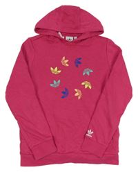 Malinová mikina s logy a kapucí Adidas