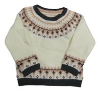 Smetanovo-starorůžovo-tmavosivý pletený sveter so vzorom C&A