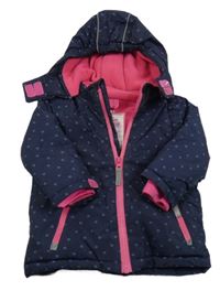 Tmavomodrá šušťáková zimná lyžiarska bunda so srdiečkami a kapucňou Topomini