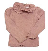 Staroružový melírovaný rebrovaný sveter s volánikom Next