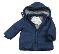 Nové - tmavomodrá šusťáková zimní bunda s logy a odepínací kapucí Chicco