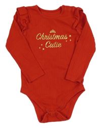 Červené rebrované vianočné body so zlatými nápisy a korunkou a volánikmi Nutmeg