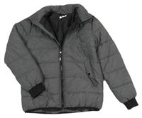 Tmavošedo-černá melírovaná prošívaná šusťáková zimní bunda H&M