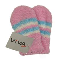 Nové - růžové chlupaté rukavice s modro-bielymi pruhmi Viva