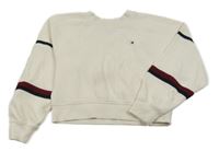 Smetanová žebrovaná crop mikina s pruhy TOMMY HILFIGER