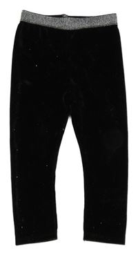 Čierne trblietavé zamatové legíny so strieborným pasom George