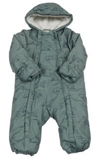 Khaki šusťáková zimní kombinéza s liškami a kapucí John Lewis