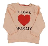 Broskvová mikina se srdíčkem a nápisy a volánky C&A