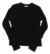 Čierny rebrovaný úpletový crop sveter ZARA