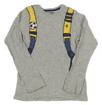 Šedé melírované triko s tištěným batohem little kids