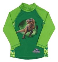 Tmavozeleno-zeleno-limetkové UV triko s dinosaurem - Jurský svět a listy H&M