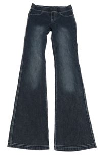 Tmavomodré flare teplákové rifle s mašlemi H&M