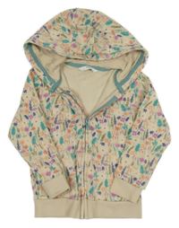 Svetlobéžová prepínaci mikina s kvietkami a muchomůrkami a kapucňou M&S