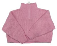 Ružový melírovaný rebrovaný oversize crop sveter Matalan