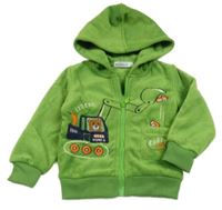 Zelený plyšový bomber s buldozerem a medvedíkom a kapucňou