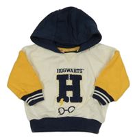 Smetanovo-hořčicovo-tmavomodrá mikina s písmenkom a brýlemi - Harry Potter a pruhmi a kapucňou PRIMARK