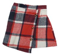 Červeno-tmavomodro-biela kockovaná tepláková sukňa s gombíkmi