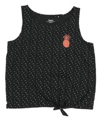 Čiernošedý melírovaný bodkovaná ý crop top s ananasom a uzlom YIGGA