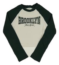 Bielo-smaragdové rebrované crop tričko s nápismi H&M