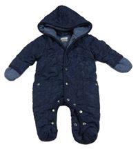 Tmavomodrá šušťáková prešívaná zimná kombinéza s kapucňou Mamas&Papas