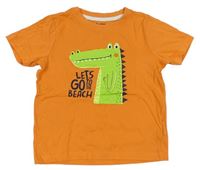 Oranžové tričko s dinosaurom a nápismi Lupilu