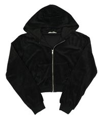 Čierna plyšová prepínaci crop mikina s kapucňou H&M