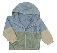 Modro-zeleno-béžová šusťáková jarní bunda s kapucí H&M