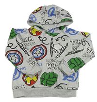 Světlešedá melírovaná mikina s logy Avengers a kapucí Primark