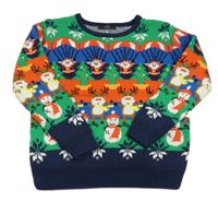 Zeleno-červeno-modrý sveter s vánočním motívom George