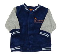 Tmavomodro-sivá zamatová prepínaci mikina s opicou a nápisom zn. Ergee