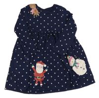 Tmavomodré bodkovaná é bavlnené šaty so sobom a Santou F&F