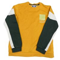 Okrovo-bílo-tmavozelená mikina s potiskem Jack & Jones