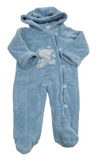 Modrá chlpatá podšitá kombinéza s medvěďom a kapucňou NKD